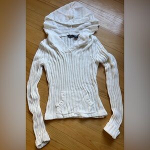 Derek Heart Sweater Hoodie Large Cream Knit Ribbed Cozy Casual Juniors